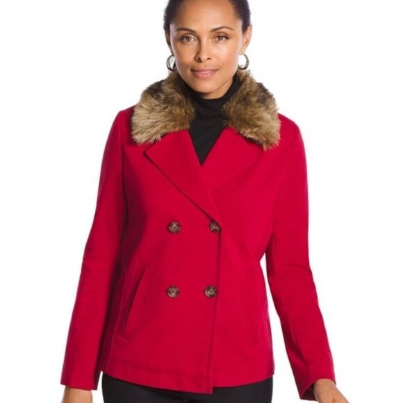 Chico's Jackets & Blazers - Chico’s double breasted red faux fur jacket large